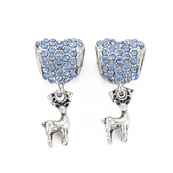 

PandaHall Rack Plating Alloy European Dangle Charms, with Rhinestone, Large Hole Beads, Cadmium Free & Nickel Free & Lead Free, Heart with..., Blue