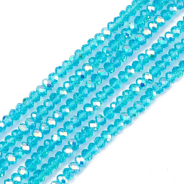 

PandaHall Transparent Electroplate Glass Beads Strands, Faceted, Rondelle, AB Color Plated, Deep Sky Blue, 4~4.5x3~3.5mm, Hole: 0.8mm, about...