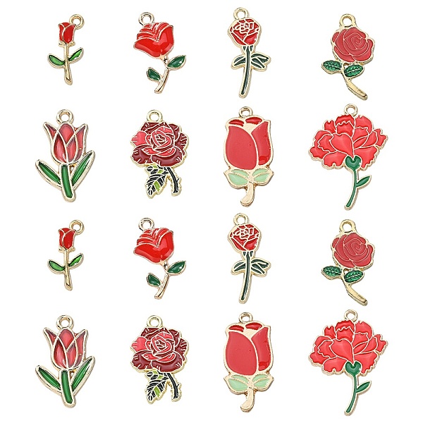 

PandaHall 40Pcs 8 Styles Zinc Alloy Enamel Pendants, Light Gold, Rose Flower, for Valentine's Day, Red, 19~34x10~22x1~2mm, Hole: 1.8mm...