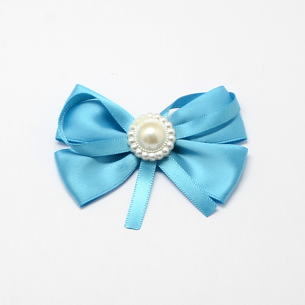 PandaHall Handmade Woven Costume Accessories, Ribbon Bowknot with ABS Plastic Beads, Deep Sky Blue, 58x75x16mm, about 100pcs/bag Ribbon...