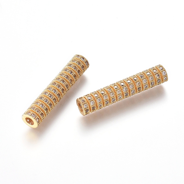 

PandaHall Brass Micro Pave Cubic Zirconia Beads, Tube Beads, Clear, Real 18K Gold Plated, 29.5x6mm, Hole: 2.5mm Brass+Cubic Zirconia Tube...