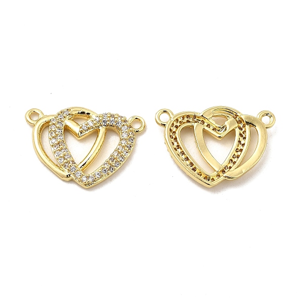 

PandaHall Brass Micro Pave Clear Cubic Zirconia Connector Charms, Double Heart Links, Real 18K Gold Plated, 17x21x2.5mm, Hole: 1.6mm...