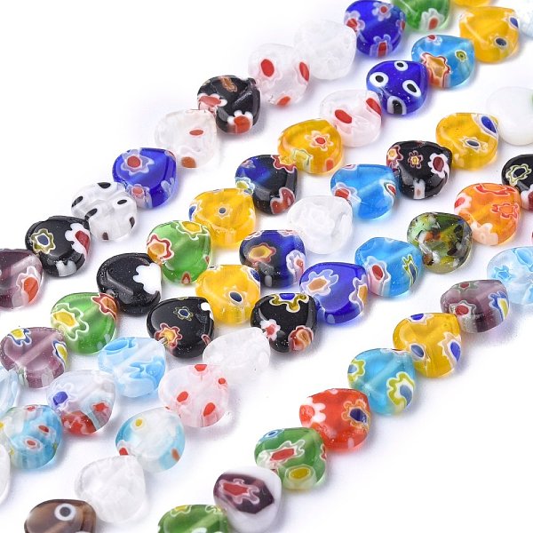 

PandaHall Heart Handmade Millefiori Glass Beads Strands, Mixed Color, 8x8x3mm, Hole: 0.5mm, about 48pcs/strand, 13.7 inch Millefiori..., Multicolor