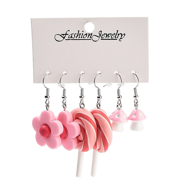 

PandaHall 3 Styles Summer Flower & Lollipop & Mushroom Acrylic Dangle Earring Sets for Women, Cerise, 35~65x11.5~28mm, 3 pairs/set Acrylic..., Red