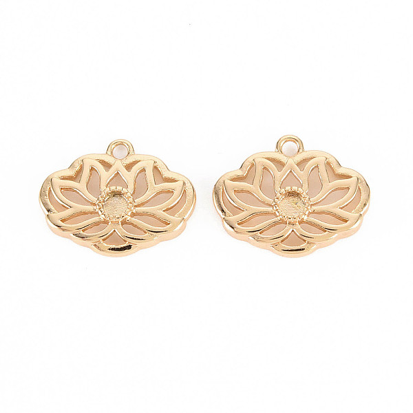 

PandaHall Hollow Brass Charms Cabochons Settings, Nickel Free, Flower, Real 18K Gold Plated, 11x13.5x3mm, Hole: 1.2mm, Tray: 2mm Brass...