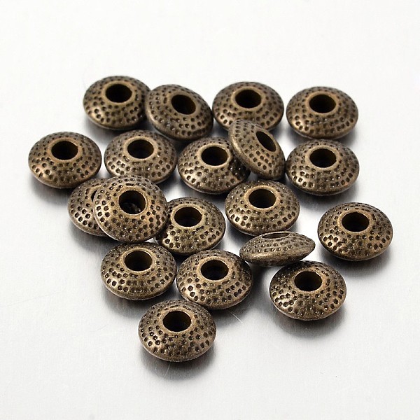 

PandaHall Tibetan Style Alloy Spacer Beads, Lead Free & Cadmium Free, Flat Round, Antique Bronze, 8x3mm, Hole: 2.5mm Alloy Flat Round