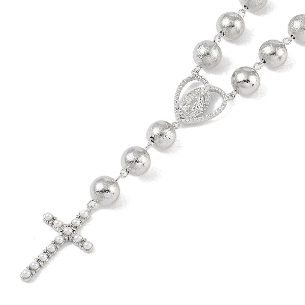 

PandaHall Brass Micro Pave Clear Cubic Zirconia & Plastic Pearl Pendant Necklaces, Rosary Bead Necklaces, Cross, Platinum, 16.14 inch(410mm)...
