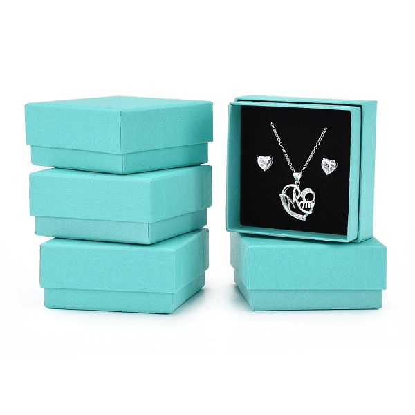 

PandaHall Cardboard Gift Box Jewelry Set Boxes, for Necklace, Ring, with Black Sponge Inside, Square, Medium Turquoise, 7.5x7.5x3.5cm Paper..., Cyan