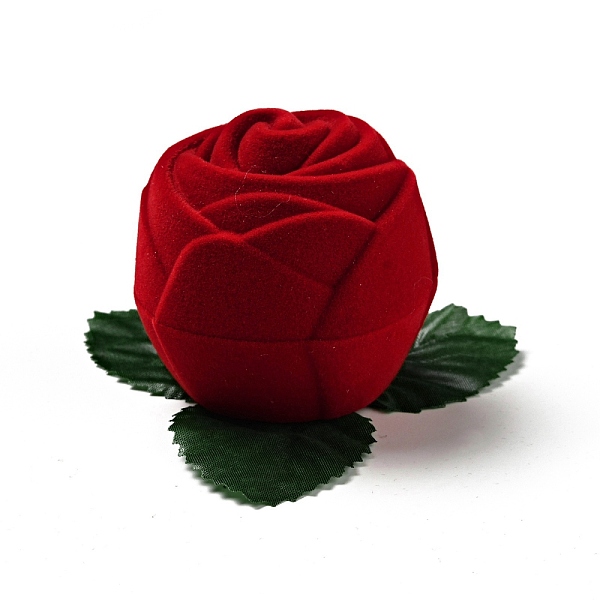 PandaHall Flocking Plastic Rose Finger Ring Boxes, for Valentine's Day Gift Wrapping, with Sponge Inside, Red, 7x8.5x5cm, Flower: Inner...