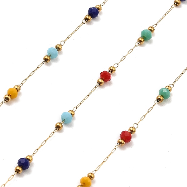 

PandaHall Rondelle Glass Beaded Link Chains, with Golden 304 Stainless Steel Paperclip Chains, Soldered, with Spool, Colorful, 3x2.5mm, 2mm...