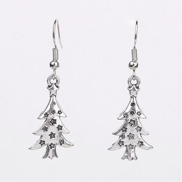 

PandaHall Alloy Dangle Earrings, Christmas Tree, Antique Silver, 41mm, 26x14x2.5mm, Pin: 0.6mm Alloy