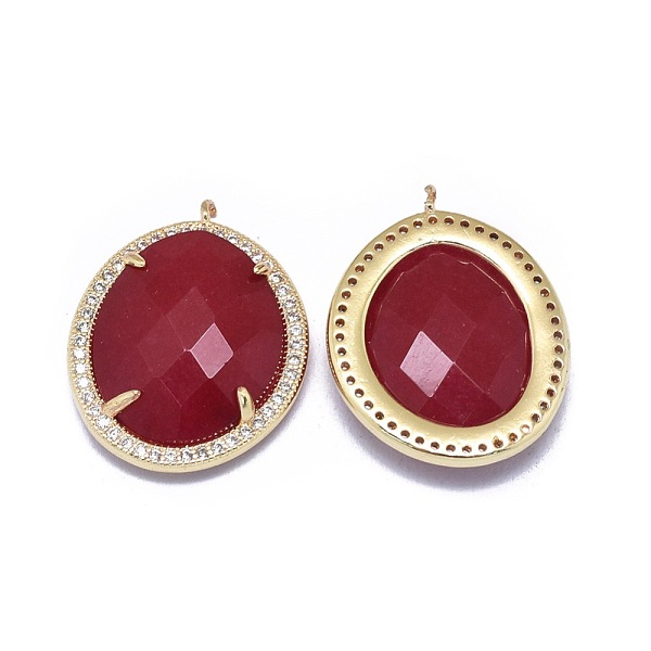 PandaHall Natural Jade Pendants, with Brass Findings and Cubic Zirconia, Oval, Faceted, Dyed, Golden, Red, 22x17x5.5mm, Hole: 1~1.2mm Jade... PandaHall Natural Jade Pendants, with Brass Findings and Cubic Zirconia, Oval, Faceted, Dyed, Golden, Red, 22x17x5.5mm, Hole: 1~1.2mm Jade...