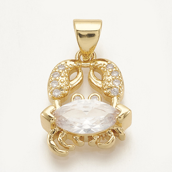 

PandaHall Brass Micro Pave Cubic Zirconia Pendants, Crab, Clear, Golden, 16.5x12.5x4.5mm, Hole: 4.5x3.5mm Brass+Cubic Zirconia Crab Clear