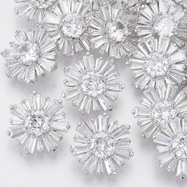 

PandaHall Brass Shank Buttons, with Micro Pave Cubic Zirconia, Flower, Clear, Platinum, 18x8mm, Hole: 1.6mm Brass Flower Clear