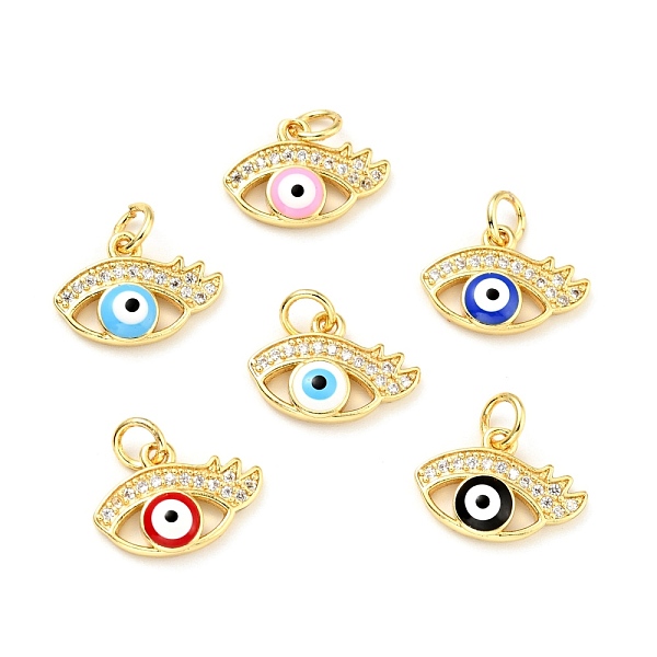 

PandaHall Rack Plating Brass Micro Pave Clear Cubic Zirconia Charms, with Jump Rings and Enamel, Cadmium Free & Lead Free, Evil Eye, Golden..., Multicolor