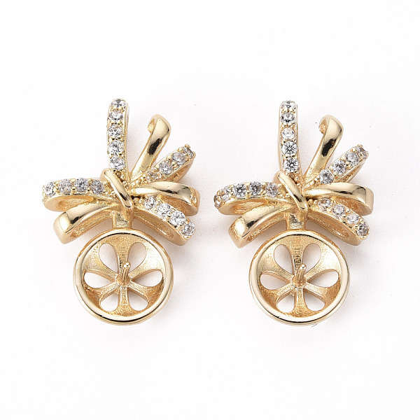 

PandaHall Brass Micro Pave Clear Cubic Zirconia Peg Bails Pendants, for Half Drilled Beads, Bowknot, Nickel Free, Real 18K Gold Plated...
