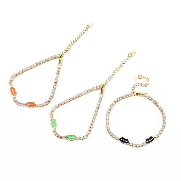 

PandaHall Brass Micro Pave Cubic Zirconia Claw Chain Bracelet for Women, Enamel Lip Bracelet, Nickel Free, Real 18K Gold Plated, Mixed Color..., Multicolor