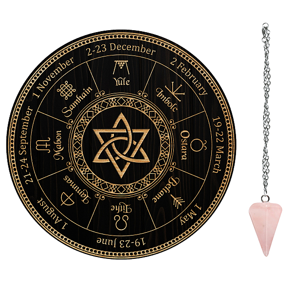 

PandaHall AHADEMAKER 1Pc Wood Pendulum Board, 1Pc 304 Stainless Steel Cable Chain Necklaces, 1Pc Natural Rose Quartz Stone Pendants, for..., Multicolor
