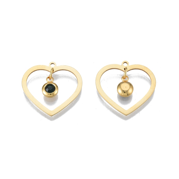 

PandaHall 201 Stainless Steel Pendants, with Rhinestone, Heart with Flat Round, Real 18K Gold Plated, Emerald, 23x24x1mm, Hole: 1.6mm..., Green