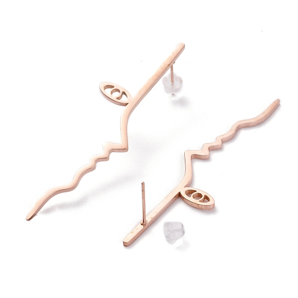 

PandaHall Unisex Fashion Titanium Steel Stud Earrings, with Ear Nuts, Human Face, Rose Gold, 58.5x15mm, Pin: 0.7mm Titanium Steel Human