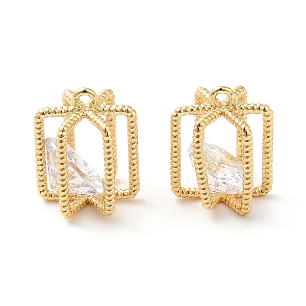 

PandaHall Glass Pendants, with Brass Finding, Rectangle Cage Charms, Real 18K Gold Plated, 11x7x9mm, Hole: 1mm Brass+Glass Rectangle