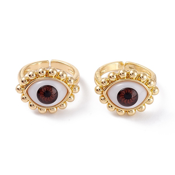 

PandaHall Brass Cuff Rings, Open Rings, with Resin Beads, Long-Lasting Plated, Real 18K Gold Plated, Evil Eye, Dark Red, 3mm, Inner Diameter...