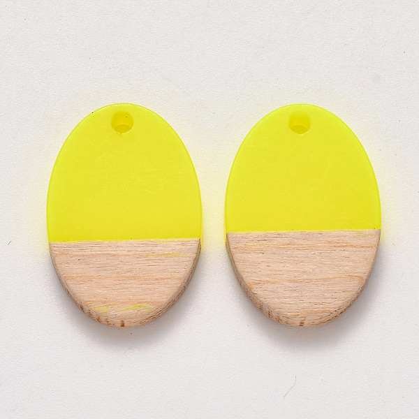 

PandaHall Resin & Wood Pendants, Waxed, Oval, Yellow, 23x15.5x3~4mm, Hole: 2mm Resin+Wood Oval Yellow