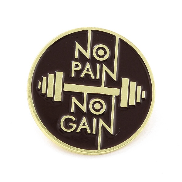 PandaHall No Pain No Gain Word Enamel Pin, Flat Round Alloy Enamel Brooch for Backpack Clothes, Golden, Coffee, 30x9mm, Pin: 1mm...