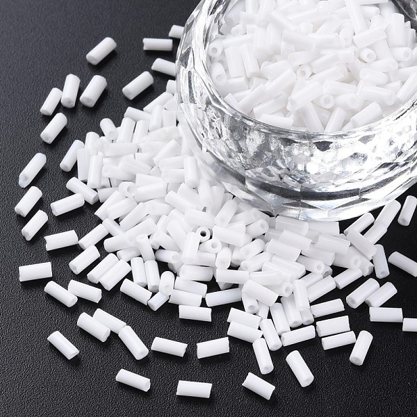 

PandaHall Opaque Colours Glass Bugle Beads, Round Hole, White, 3~8x2mm, Hole: 0.7mm, about 450g/pound Glass White