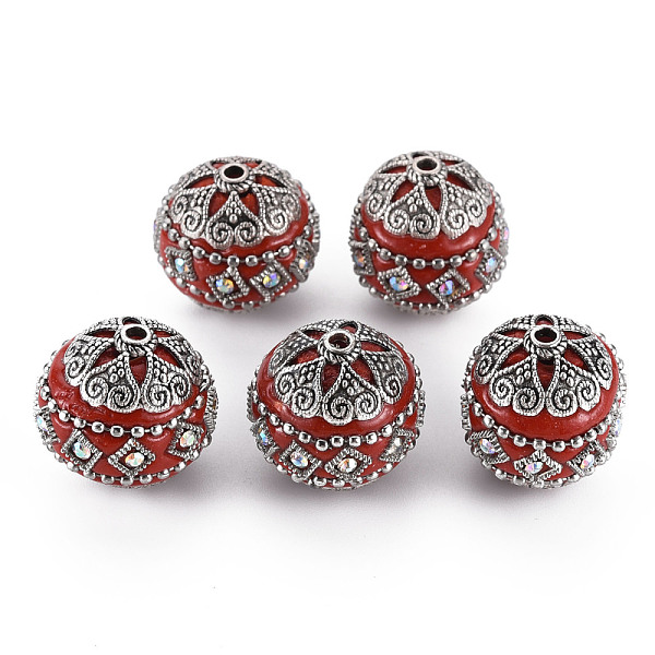 

PandaHall Handmade Indonesia Beads, with Metal Findings, Golden Color Plated, Round, Red, 20~21x20mm, Hole: 1.8~2mm Polymer Clay Round Red
