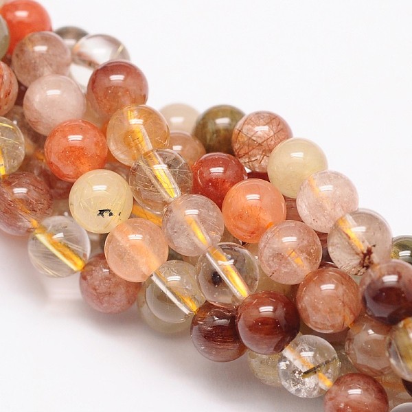 

PandaHall Round Natural Rutilated Quartz Beads Strands, Grade AA, 6mm, Hole: 1mm, about 68pcs/strand, 15.74 inch Rutilated Quartz Round