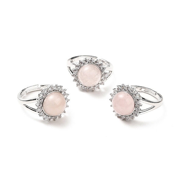 

PandaHall Natural Rose Quartz Adjustable Rings, Platinum Tone Flower Brass Rhinestone Rings for Women, Cadmium Free & Lead Free, US Size 8..., Clear