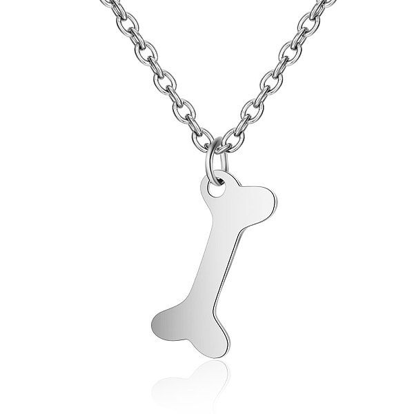 

PandaHall 201 Stainless Steel Pendants Necklaces, Bone, Stainless Steel Color, 16.3 inch(40cm)x1mm 201 Stainless Steel