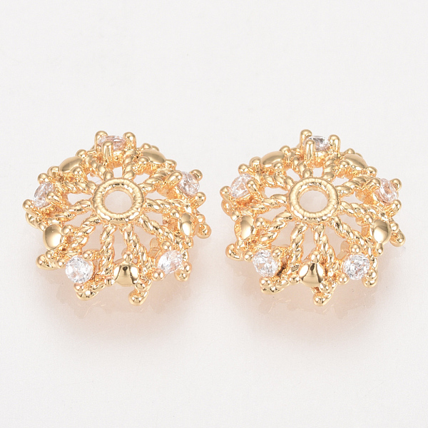 

PandaHall Brass Fancy Bead Caps, with Cubic Zirconia, Nickel Free, Real 18K Gold Plated, Flower, Golden, 10x3mm, Hole: 1mm Brass+Cubic..., Clear