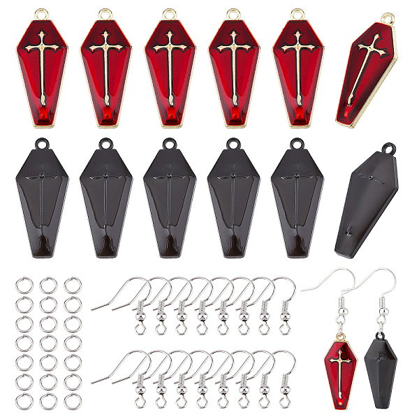 

PandaHall CHGCRAFT DIY Coffin with Cross Drop Earring Making Kit for Halloween, Including Alloy Enamel Pendants, Brass Earring Hooks, Iron..., Multicolor