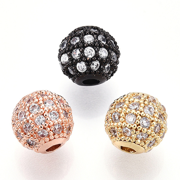 

PandaHall Rack Plating Brass Cubic Zirconia Beads, Long-Lasting Plated, Round, Mixed Color, 8x7mm, Hole: 2mm Brass+Cubic Zirconia Round
