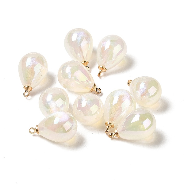 

PandaHall UV Plating Acrylic Pendants, with Light Gold Tone Brass Findings, Teardrop Charm, White, 19.5x12mm, Hole: 1.6mm Brass+Acrylic...