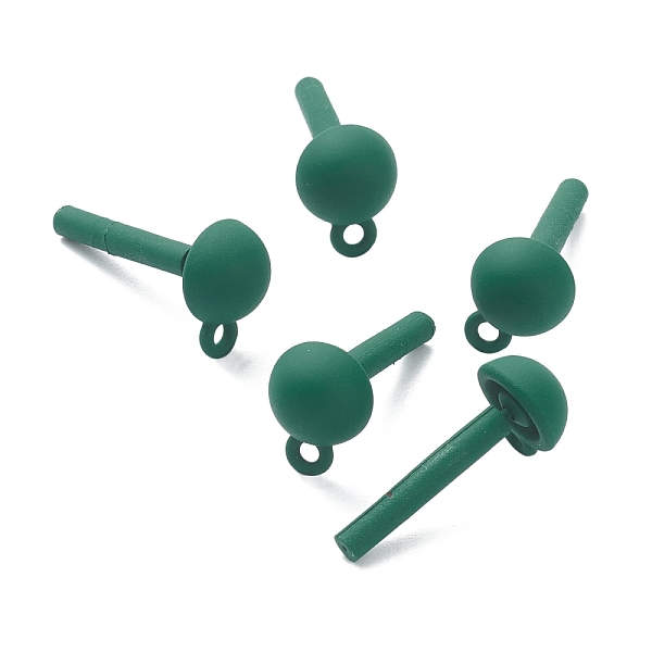 

PandaHall Spray Painted Alloy Stud Earrings Findings, with 925 Sterling Silver Pins and Loops, Half Round, Silver, Sea Green, 11x8mm, Hole...