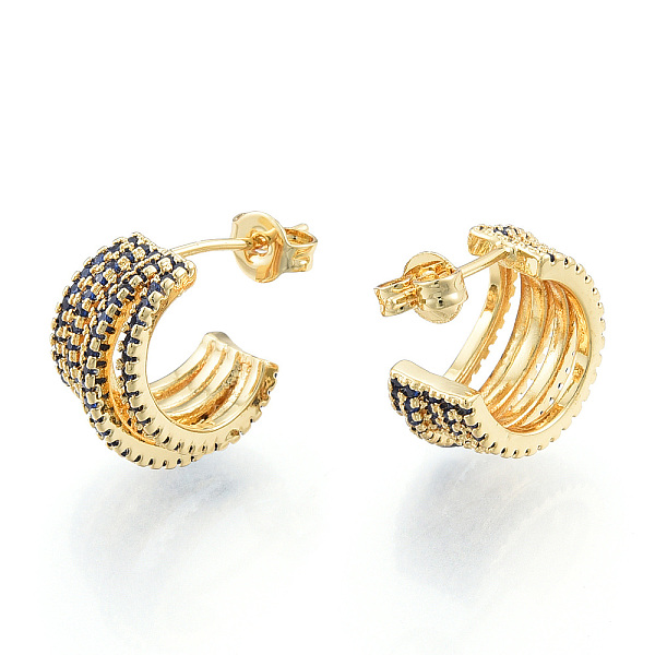 

PandaHall Cubic Zirconia Multi Circle Stud Earrings, Real 18K Gold Plated Brass Half Hoop Earrings for Women, Nickel Free, Medium Blue...