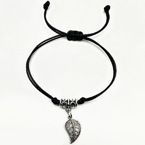 

PandaHall Alloy Hollow Leaf Charms Bracelet, Braided Adjustable Bracelet, Black, No size Alloy Black