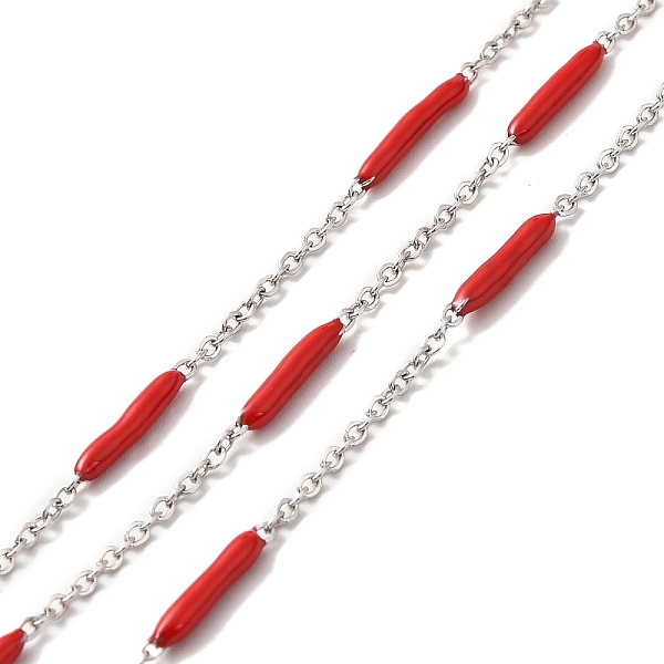 

PandaHall Enamel Column Link Chains, with 304 Stainless Steel Cable Chains, Unwelded, with Spool, Dark Red, 14~17x2~3mm and 1.5x2x0.5mm...