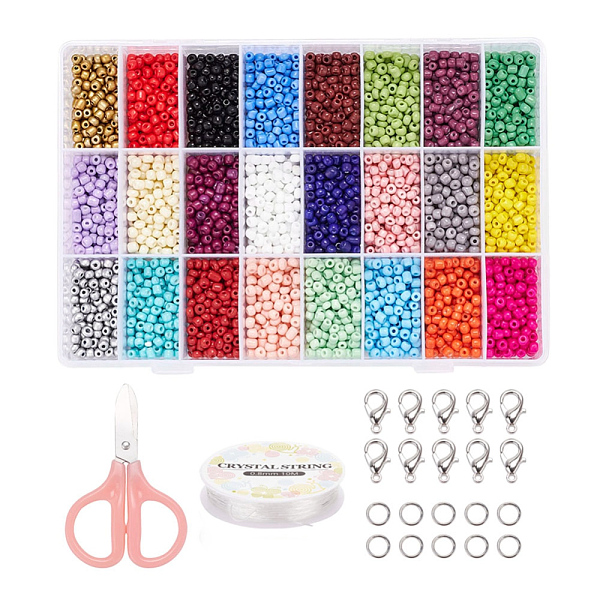 

PandaHall DIY Jewelry Sets, with Glass Beads, Elastic Crystal Thread, Iron Jump Rings, Stainless Steel Scissors and Alloy Lobster Claw..., Multicolor