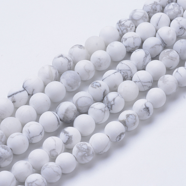 

PandaHall Natural Howlite Beads Strands, Frosted Style, Round, 8~8.5mm, Hole: 1mm, about 47pcs/strand, 15.5" Howlite Round