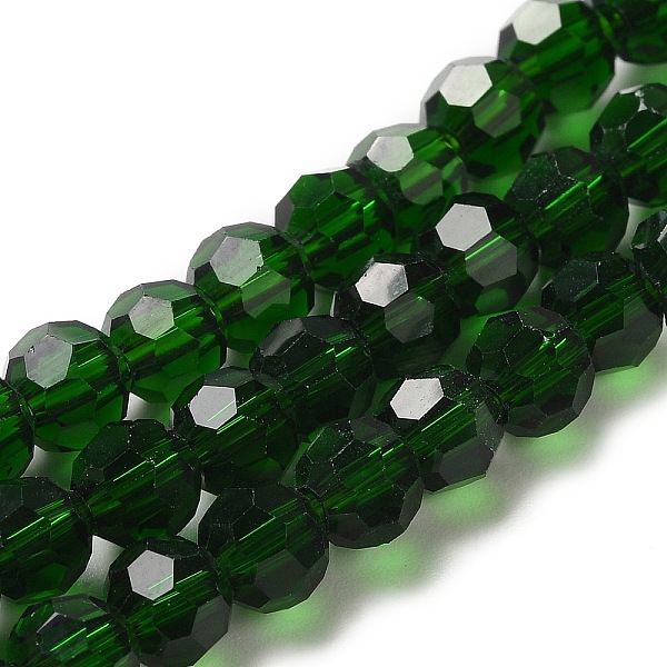 

PandaHall Transparent Glass Beads, Faceted(32 Facets), Round, Dark Green, 6mm, Hole: 1mm, about 98pcs/strand, 20.47 inch(52cm) Glass Round