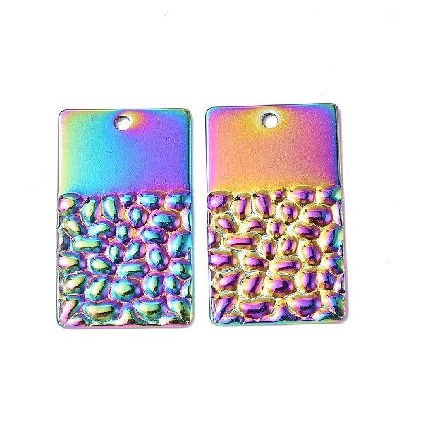 

PandaHall Ion Plating(IP) 304 Stainless Steel Pendants, Textured, Rectangle Charm, Rainbow Color, 27x16x1.5mm, Hole: 1.6mm 304 Stainless...