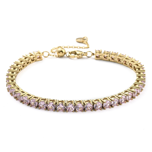 

PandaHall Rhinestone Bracelet, Real 14K Gold Plated 304 Stainless Steel Link Chain Bracelet, Light Rose, 9-1/8 inch(23cm) Rhinestone Pink