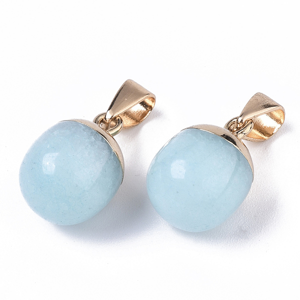 

PandaHall Top Golden Plated Natural White Jade Pendants, with Iron Snap on Bails & Loop, Barrel, Dyed, Cyan, 17~19x11.5~12.5mm, Hole: 4x6mm...