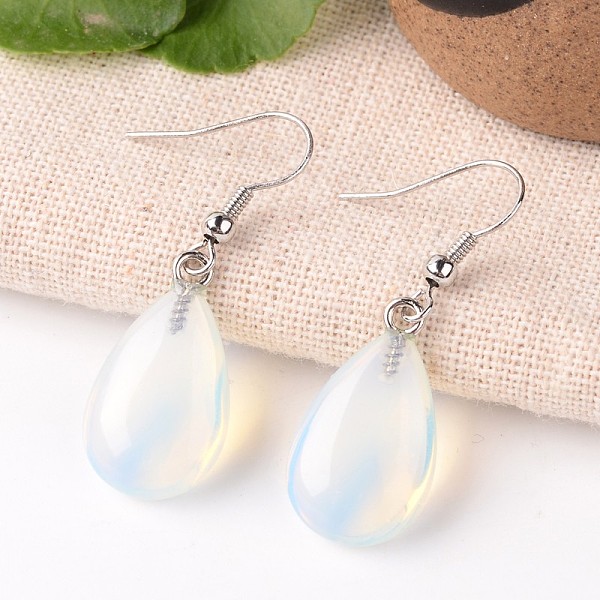 

PandaHall Opalite Teardrop Dangle Earrings, with Platinum Plated Brass Findings, 41mm, Pin: 0.7mm Opalite