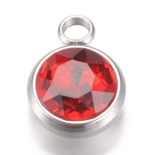 

PandaHall Glass Charms, July Birthstone Charms, Faceted, with 304 Stainless Steel Findings, Flat Round, Red, 14x10x6.5mm, Hole: 2.5mm...