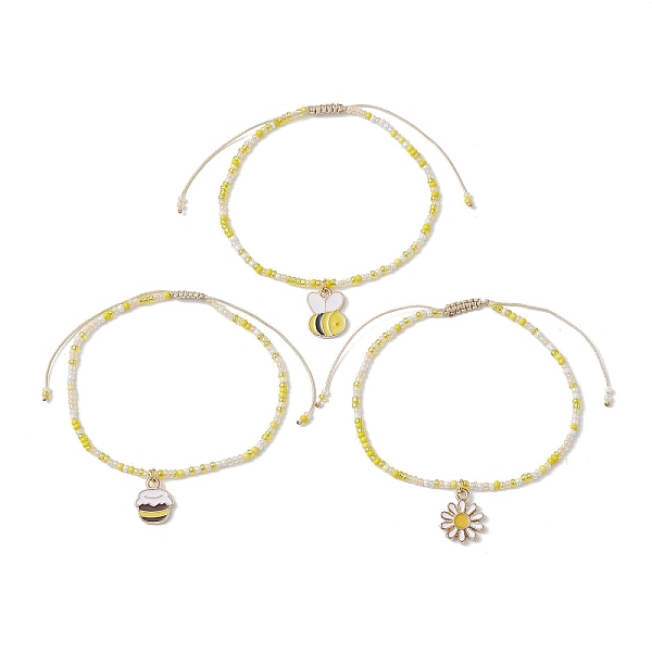 

PandaHall 3Pcs 3 Style Bees & Flower Alloy Enamel Charm Bracelets Set, Glass Seed Beaded Stackable Bracelets, Yellow, Inner Diameter...